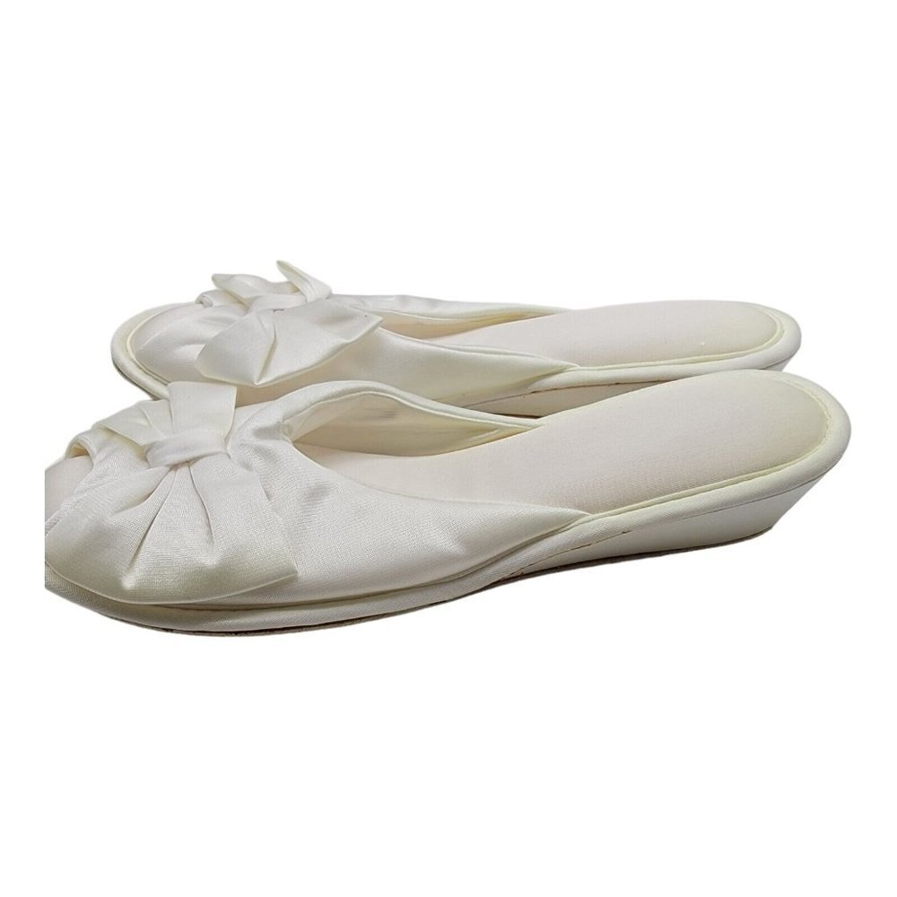 COPY - Vanity Fair Slippers Womens Sz L 8/9  Nylon Satin Peep Toe Vintage Made … - Picture 5 of 16